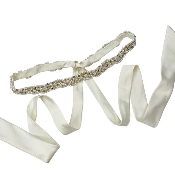 Bridal White Satin Beaded Sash belt - Picture 1 of 3